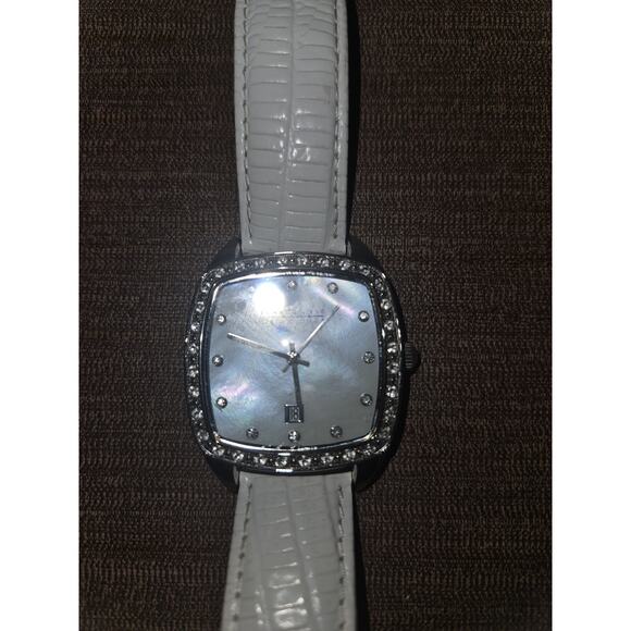 Joan Rivers Classics Collection Quartz Watch Leather Silver White Pave - Picture 1 of 7